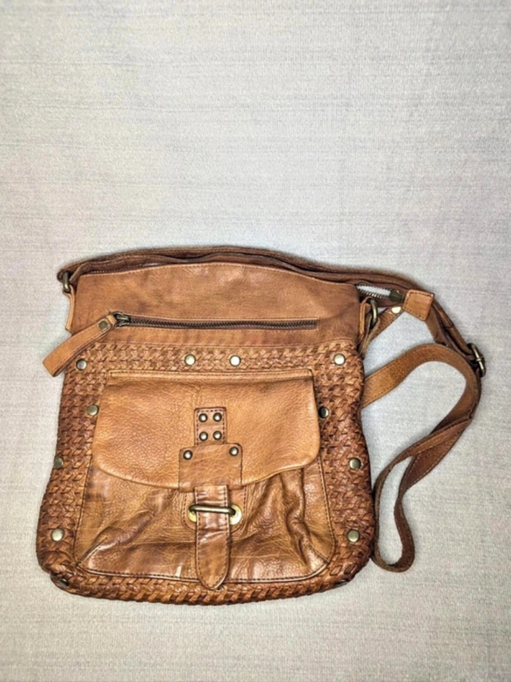 Oak Leathers Crossbody Messenger Shoulder bag Cognac Weave Handmade India